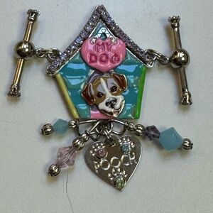 Lunch at the Ritz Vintage Y2K enamel dog Silver Toggle Bracelet add on Charm